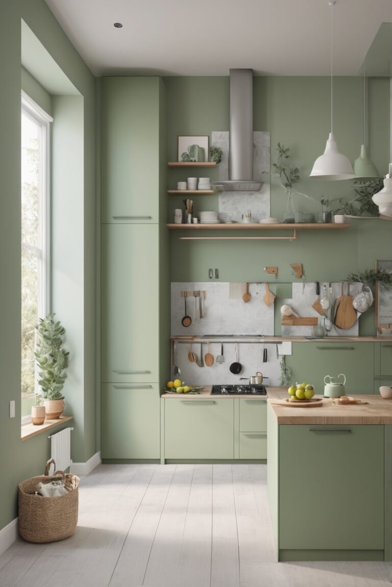 sage green kitchen design, modern kitchen colors, kitchen color palette, contemporary kitchen design, interior design kitchen, kitchen cabinet colors, kitchen remodel ideas