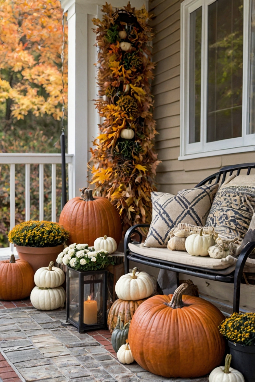 Fall porch decor, Outdoor fall decorations, Cozy fall porch, Autumn front porch, Fall porch design