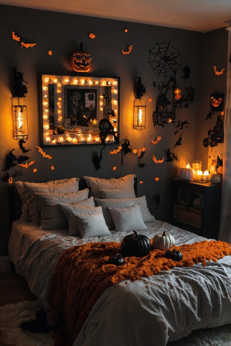 Halloween decor ideas, Halloween bedroom decor, spooky bedroom decor, haunted house decor, creepy bedroom decor