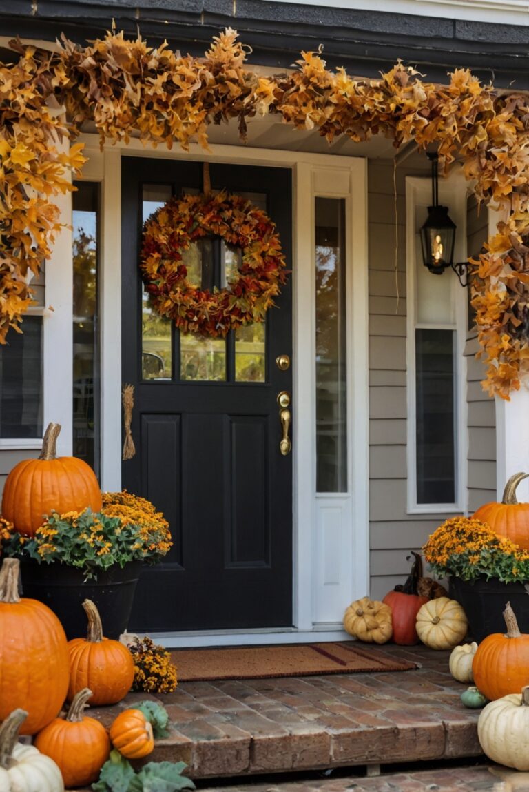 Fall porch decor, Outdoor fall decor, Autumn porch decor, Seasonal porch ideas, Front porch decorations