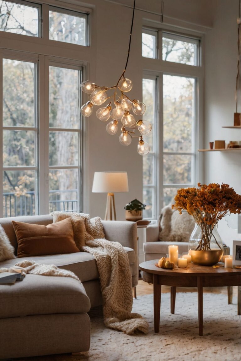 Stylish fall home decor, Elegant autumn interior design, Chic seasonal apartment decorations, Cozy fall living space, Modern autumn home accents